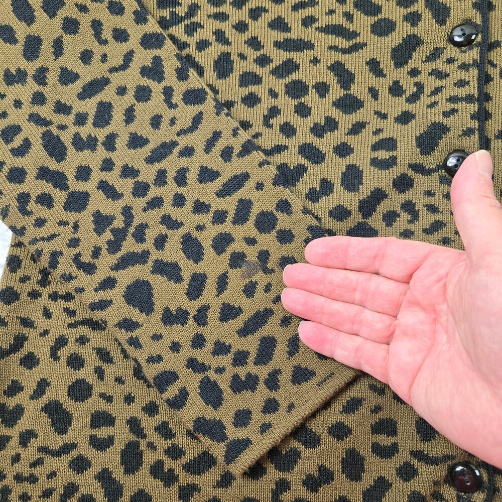VTG Lennie for Nina Leonard Cardigan Sweater Mob Wife Leopard Faux Fur Collar XL - Picture 16 of 16